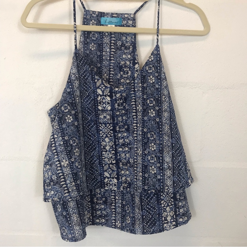 Buttons Racerback Spaghetti Strap Shirt
